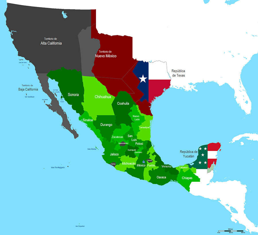 Mappa del Messico nel 1842