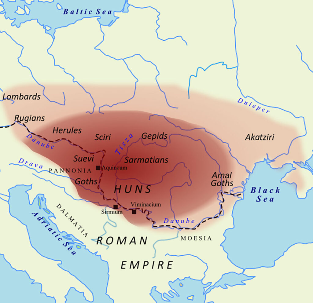 L'impero degli Unni e le tribù suddite al tempo di Attila
