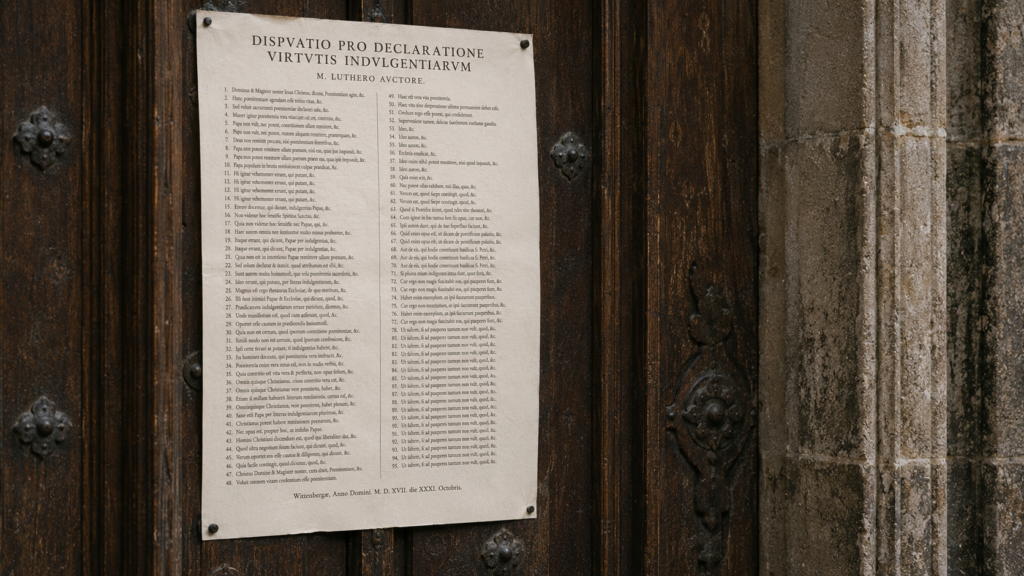 2 - Scripta Manent Italia Riproduzione delle 95 Tesi di Martin Lutero affisse a Wittenberg nel 1517, documento che diede inizio alla Riforma Protestante