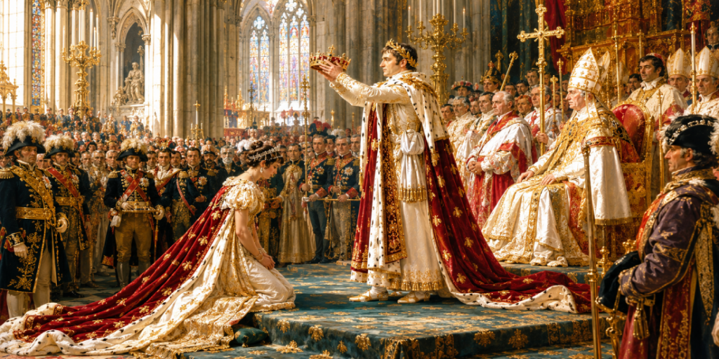 Napoleone incorona Giuseppina a Notre-Dame il 2 dicembre 1804 alla presenza di vescovi e dignitari imperiali