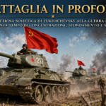 Poster-style battlefield scene: tanks and soldiers advance across a dusty field with a red Soviet flag flying from the lead tank, smoke and distant aircraft in the sky, and the Italian title at the top.