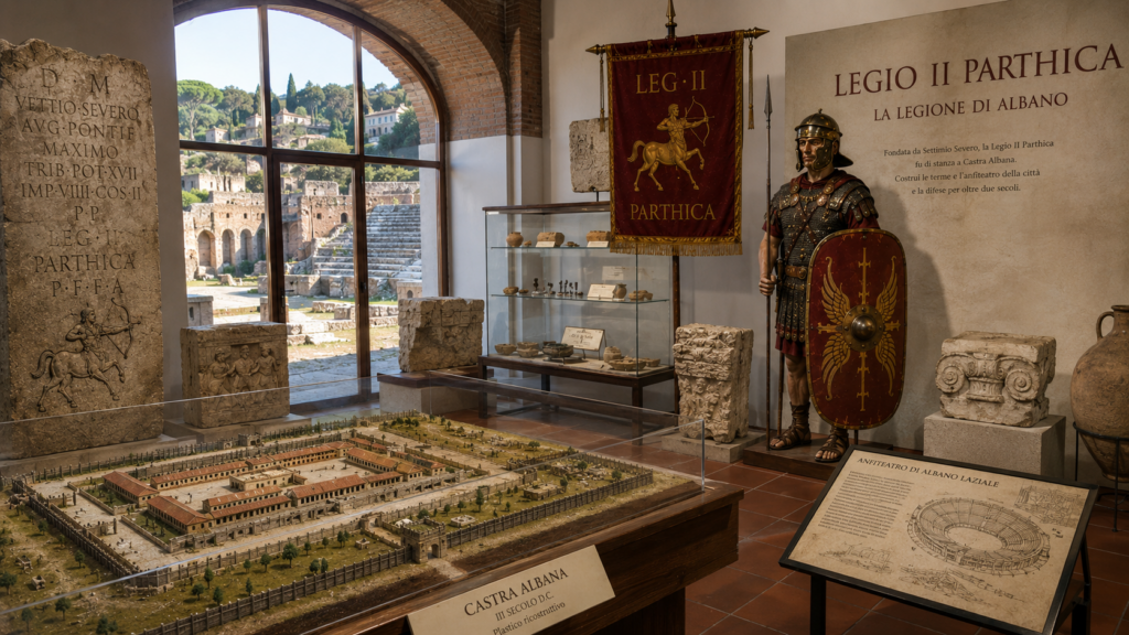 Eredità e percezione moderna della Legio II Parthica - Scripta Manent Italia Sala museale su Legio II Parthica ad Albano Laziale con plastico di Castra Albana, vessillo e reperti