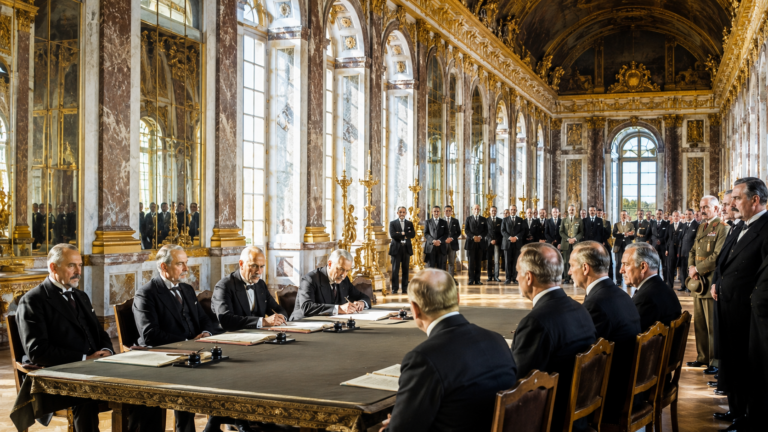 Firma del trattato di pace di Versailles nella Galleria degli Specchi, 1919