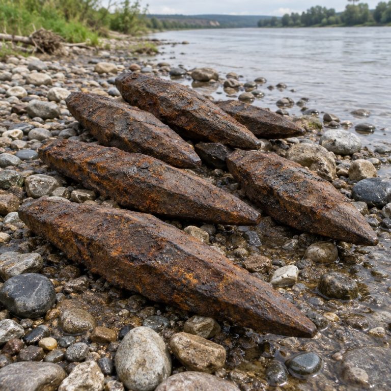 Ricostruzione illustrativa di barre di ferro della tarda Età del Ferro presso il Danubio, ispirata al ritrovamento di Deinham