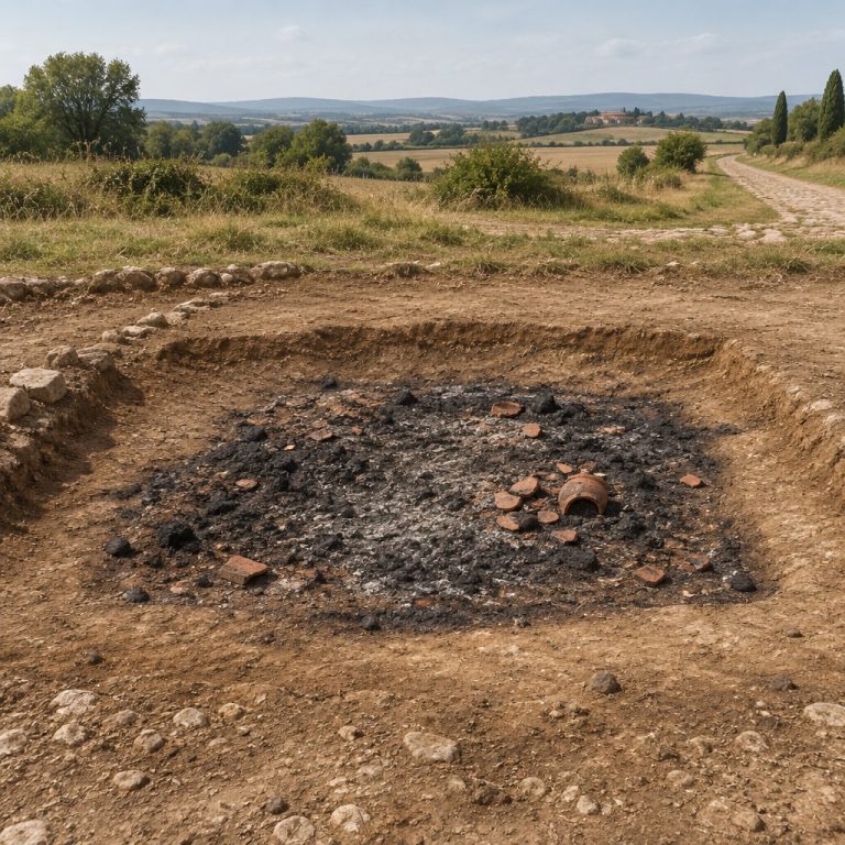Ricostruzione editoriale di un'area di cremazione romana del I secolo a Bure