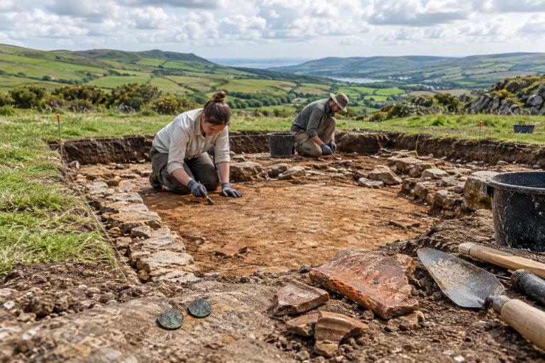 Ricostruzione illustrata dello scavo del forte romano presso Frenni Fawr in Galles