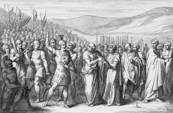 La secessione della plebe sul Monte Sacro nel 494 a.C., incisione di B. Barloccini (1849)